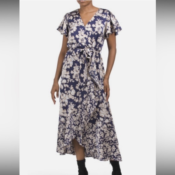 Nicole Miller Dresses & Skirts - Women’s Nicole Miller Floral Satin Wrap Midi Dress